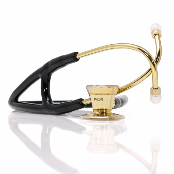 MDF ProCardial ER Premier Cardiology Stainless Steel Dual Head Adult-Pediatric Stethoscope with adult cardiology bell convertible attachment-Free-Parts-for-Life/(MDF797DD)(Gold/Black)