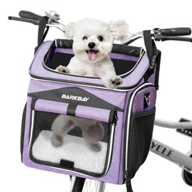 BARKBAY Dog Bike Basket Carrier, Expandable Foldable Soft-Sided Dog Carrier, 2 Open Doors, 5 Reflective Tapes, Pet Travel Bag,Dog Backpack Carrier Safe and Easy for Small Medium Cats and Dogs(Purple)