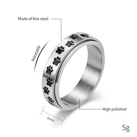 WLPCIV Unique Paw Print Spinner Ring for Women Men Stainless Steel Spinner Fidget Band Rings Dog Cat Paw Cute Animal Rings Stress Relieving Wedding Promise Rings, metal