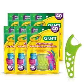 GUM Crayola Kids Flossers with Fluoride - Designed for Little Hands - Fun Grape Flavor - Easy to Use Kids Floss Picks for Children Ages 3+, 40 Count (Pack of 6)
