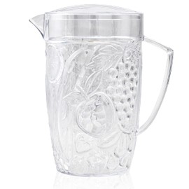 Arrow Home Products Clear Plastic Beverage Pitcher with Lid, 76 Ounce - Thick-Walled Fruit Design, Made in The USA - Fill with Ice Water, Iced Tea or Juice - BPA Free, Dishwasher Safe