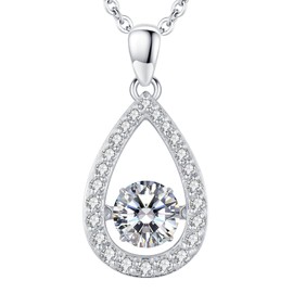 LAVUMO 1CT VVS1 Dancing Moissanite Necklace 925 Sterling Silver Brilliant Jewelry Gifts for Girlfriend, Wife, Mom, Birthday, Anniversary, Christmas, Valentine's Day (Tear of Joy Pendent)