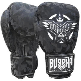 BUDDHA FIGHT WEAR Thailand Boxing Gloves - Muay Thai - Kick Boxing - Faux Leather Inner Fabric Odour Resistant - Various Designs (Army Black, 12 oz)