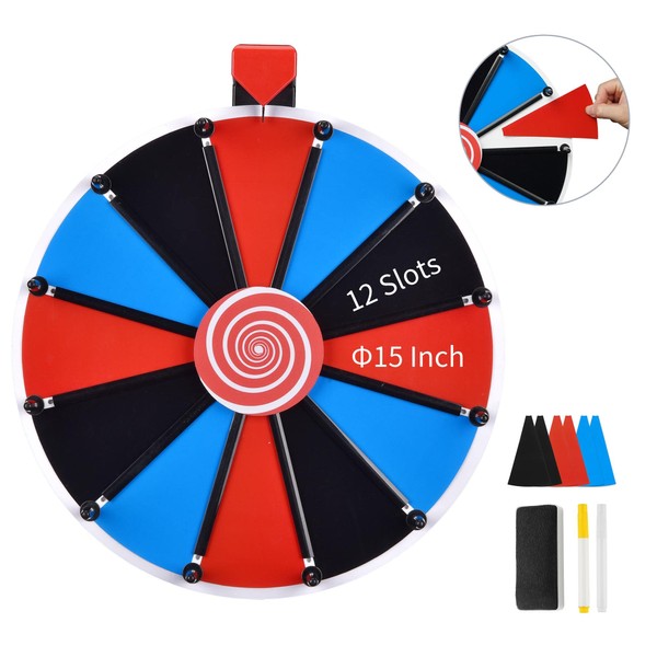 WinSpin 15" Prize Wheel Wall Mounted DIY Slot-in Design Spinning Wheel Suitable Most Surfaces 12 Slots Editable & Customizable Spin Wheel for Office, Party, Tradeshow, Carnival, Club and Bar