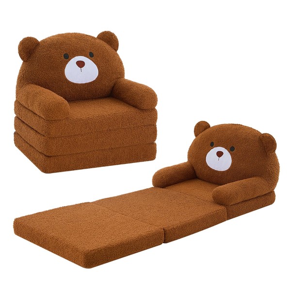 MOONBEEKI Comfy Toddler Chair, Kids Couch Fold Out to Lounger,