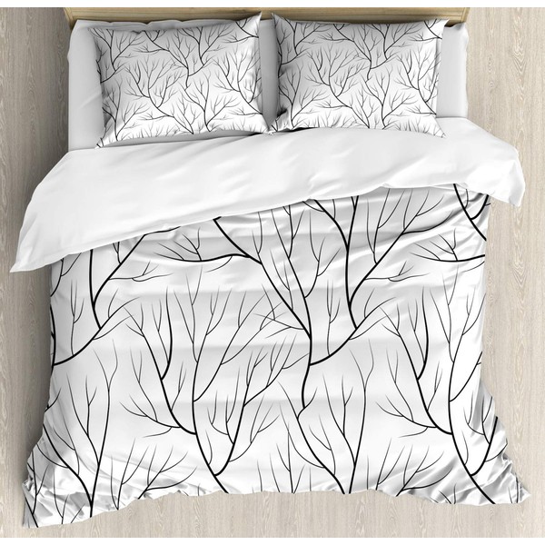 Ambesonne Winter Duvet Cover Set, Winter Tree Without Leaves Nature