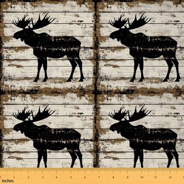Feelyou Moose Upholstery Fabric by The Yard, Farmhouse Wild Moose Outdoor Fabric by The Yard, Nature Wildlife Animal Decorative Fabric for Upholstery and Home DIY Projects, 1 Yard, Black Beige