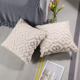OTOSTAR Cushion Covers 50x50cm Nordic Set of 2 Short Wool Velvet Stylish Cute Soft Pattern Diamond Modern Elegant Zipper Decorative Cushion Cover for Sofa Back Cover Decorative Pillow Cover Zabuton