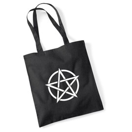 Hururaa Jute Bag Pentagram Drudenfuß Bag Cotton 10 Litres Size with Banner Sign Gift Idea for Friends and Family, black