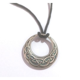 Viking Necklace with Moon and Celtic Knot in Silver Plated Metal, Pendant Diameter 3.5 cm, Symbol of Strength and Destiny, Handmade in Italy, with Black Cord and, Zamak, No Gemstone