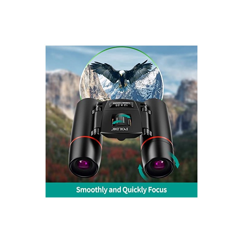 POLDR 12X25 Small Binoculars with Clear Vision, Pocket Binoculars Compact