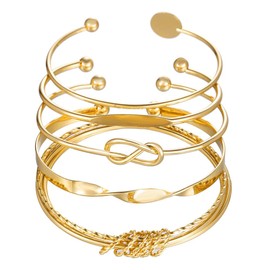 FDEETY 5 Piece Bracelets Set Women's Multi-Layer Stackable Bracelet Bangle Knot Circle Ring Open Geometric Bracelet Set Fashion Jewellery Gift for Girls Women, Iron alloy