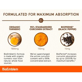 BioEmblem Turmeric Curcumin Supplement with BioPerine, 30-Day Supply