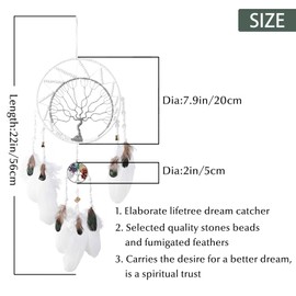 7 Chakren Baum des Lebens Traumfänger Wanddekoration mit Regenbogen Heilung Kristall Stein Handmade White Feather Dream Catcher Wand hängende Ornamente für Schlafzimmer Decor Segen Geschenk Hochzeit