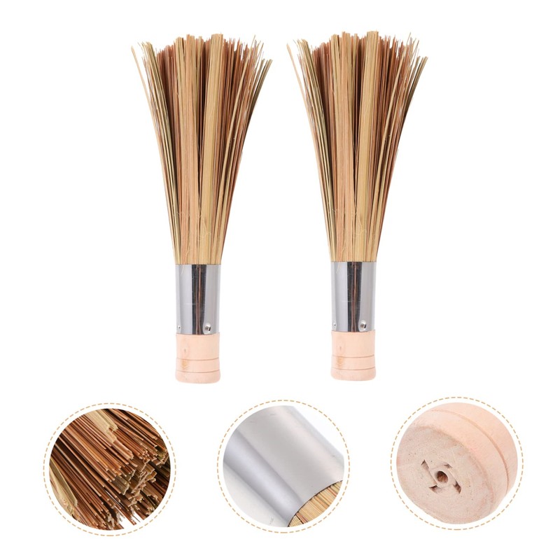 TOVINANNA 2pcs Bamboo Pot Scrub Brushes with Long Handles Durable