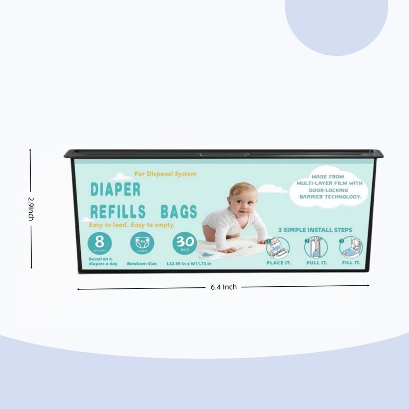 Diaper Pail Refills Bags with 30 Bags Compatible with Genie