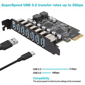 PCIE to USB 3rd Expansion Card 7 Ports USB 3 Superspeed 5Gbps Expansion Card Front PCIE USB Add-on Card Internal USB3 Hub Converter for Win XP, Win7, Win 8, Win 1