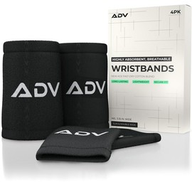 ADV Tennis Wristbands with New Age Polyester Cotton Blend - Ultra Absorbent Wrist Sweatbands - Doublewide & Slim Wrist Bands for Sweat - 4 Pack or 2 Pack (4-Pack Black, M/L)