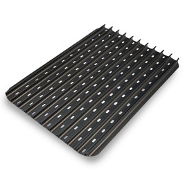 BAC772 Reversible Sear Grate for Grills, 18.25” x 11.5” Anodized Aluminum Dual-Sided Grill Grate & Ridged for Competition Sear Marks, Compatible with Traeger & Most Grills, Natural Non-Stick Patina