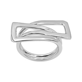 Silverly Sterling Silver Abstract Rectangular Statement Wrap Ring - Open Rectangle Wide Double Band Design - Elegant Modernist Geometric Jewellery - Unique 925 Silver Chunky Rings for Women