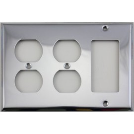 Polished Chrome 3 Gang Cover Switch Plate - 2 Duplex Outlet Openings 1 Single GFI/Rocker Opening