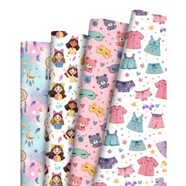 Pineraap 12 Sheets Sweet Dreams Wrapping Paper, Pajama Party Gift Wrap Paper with Eye Masks, Bears, Sleepwear & Girl Designs, Folded Flat Art Paper for Birthday DIY Crafts, 19.7 x 27.6 Inch