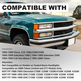 REINKO Headlight Assembly Compatible with 1994-1998 OBS Chevy Silverado C/K Series 1500 2500 3500, 94-98 Silverado/Tahoe/Suburban Headlamp with Bumper Light