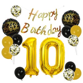 Gold 10th Birthday Decorations Party Supplies-Gold Happy 10th Birthday Banner Latex and Confetti Balloons Paper Honeycomb Balls Huge Number 10 Balloons for Girls,Women,Men,Photo Props 10th Birthday