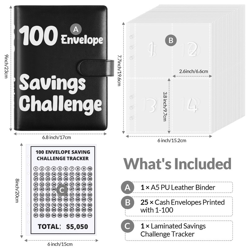 SKYDUE 100 Envelopes Money Savin Challenge Binder, A5 Money Saving