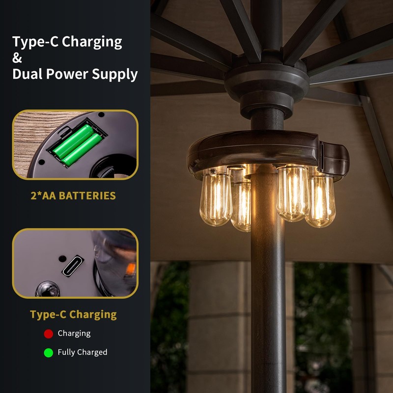 OPOIRA Patio Umbrella Light with Remote Control, Rechargeable Cordless LED