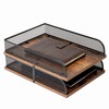 Set of 2 Vintage Wood & Metal Letter Tray，Desk Organizers
