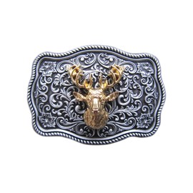 Urban Backwoods Deer Head II Belt Buckle for Interchangeable Belt Buckle, silver