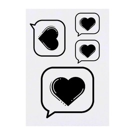 4 x 'Speech Bubble Heart' Temporary Tattoos - Water Resistant, Skin-Safe, Non-Toxic Transfers, Mixed Sizes (TO00085528)