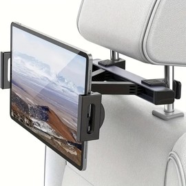 Car Tablet Holder, Car Headrest Mounted Universal 360 Rotating Car Seat Stand Cradle Compatible with 4.7-12.9" Tablets and Smartphones, Stretchable Backseat Tablets Stand for Cars