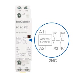 BAOMAIN AC Contactor, 2-Pin 2NC, 25A, AC 220V Coil Voltage, 35mm DIN Rail Mounting BCT-25/02