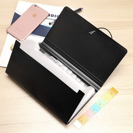 BTSKY Expanding File Folder - New 13 Pockets Handy Accordion File Organizer for Receipts Coupons Cards Tickets Tax Item File Storage Folder Check Bill Plastic Accordion Wallet Case(with Rope,Black)