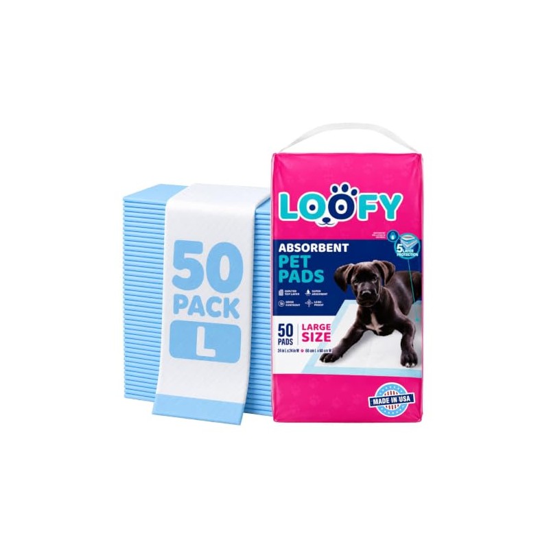 Loofy Puppy Pads 24x24, 50 Count Dog Pee Pads, Leak-Proof