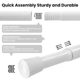 AJAZZ Set: Curtain Rods No Drilling (38-53" W Adjustable Range) & Accordion Door Curtain, Beige 53W×78" L, Accordion Doors for Closet Doorway Room Divider