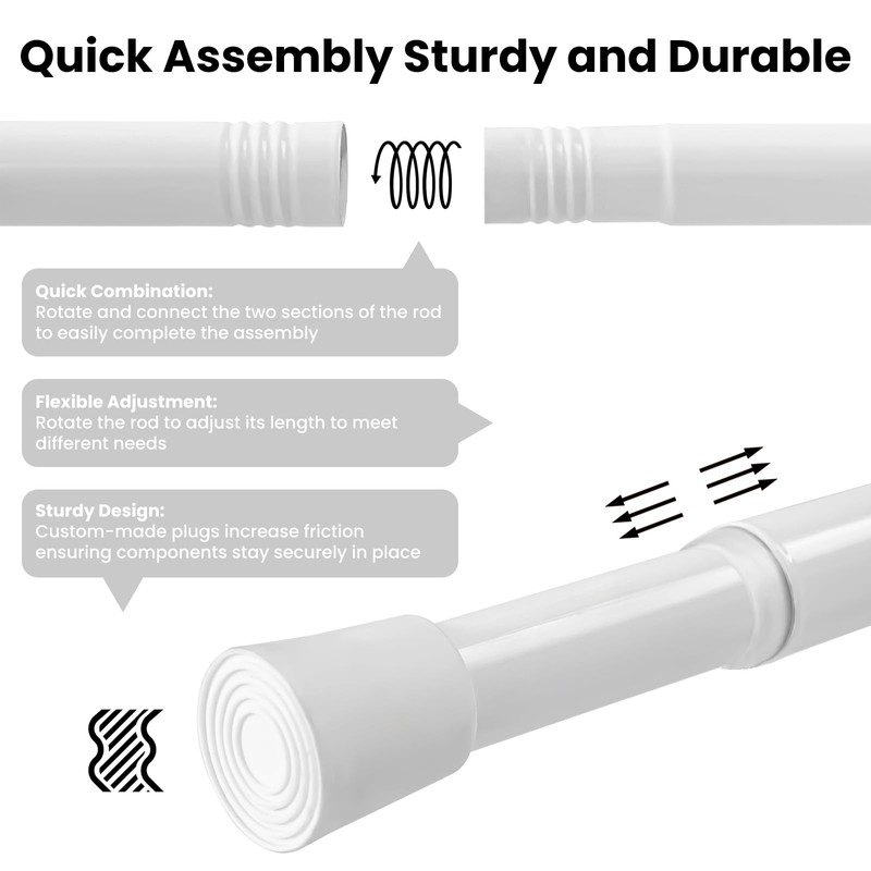 AJAZZ Set: Curtain Rods No Drilling (38-53" W Adjustable Range)