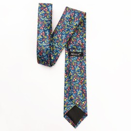 Alizeal Mens 3.15inches Floral Tie with Flower Printed Handkerchief Colorful Tie Set, Peacock Blue+Coral+Yellow