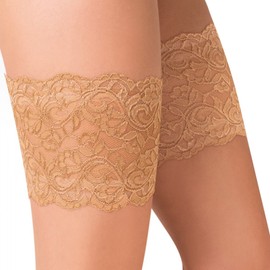 Gabriela Elastic Thigh Bands, Anti-Friction / Anti-Chafing Bandelettes, Lace - Beige / Black - 7 / 8