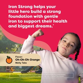 Renzo's Iron Supplements for Kids, Dissolvable Vegan Iron Supplement with Vitamin C, Sugar Free, Oh-Oh-Oh Orange Flavor, 90 Melty Tabs
