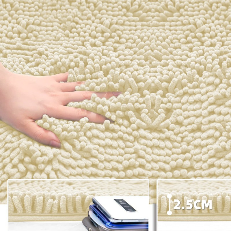 Poligono Bathroom Rug, Non-Slip, Washable, Microfibre Absorbent Bath Mat, Shower