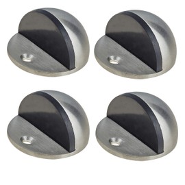 Door Stop Floor Mounted Oval Half Moon Pattern Satin Stainless Steel 45mm Pack of 4