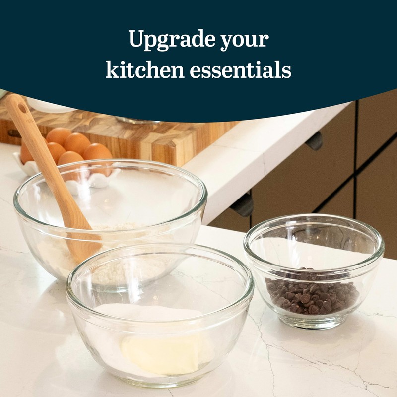 Libbey Baker's Basics 3 Piece Glass Mixing Bowl Set, Multi