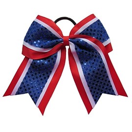 "Confetti Red White Blue" Cheer Bow Tail 3" Ribbon Hair Bows Cheerleading