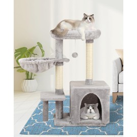 MIAO PAW 15Cat Tree Tower Condo Sisal Post Scratching Furniture Activity Center Play House Cat Bed Grey