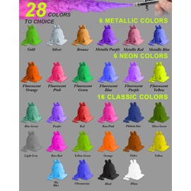 Airbrush Paint, 28 Colors with 2 Thinner Airbrush Paint Set, Water-Based Air Brush Paints Acrylic Ready to Spray Includes Metallic & Neon Colors, 20ml/Bottle