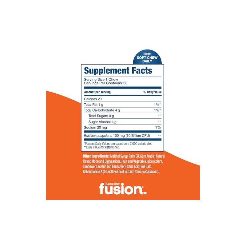 Bariatric Fusion Bariatric Probiotic Soft Chews Orange Tropical Flavor Chewy