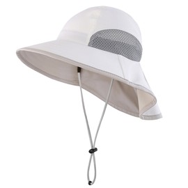 Magracy Kids Outdoor Wide Brim Sun Hat Summer Bucket Hats with Neck Flap Adjustable UV Sun Protection Hats Beige